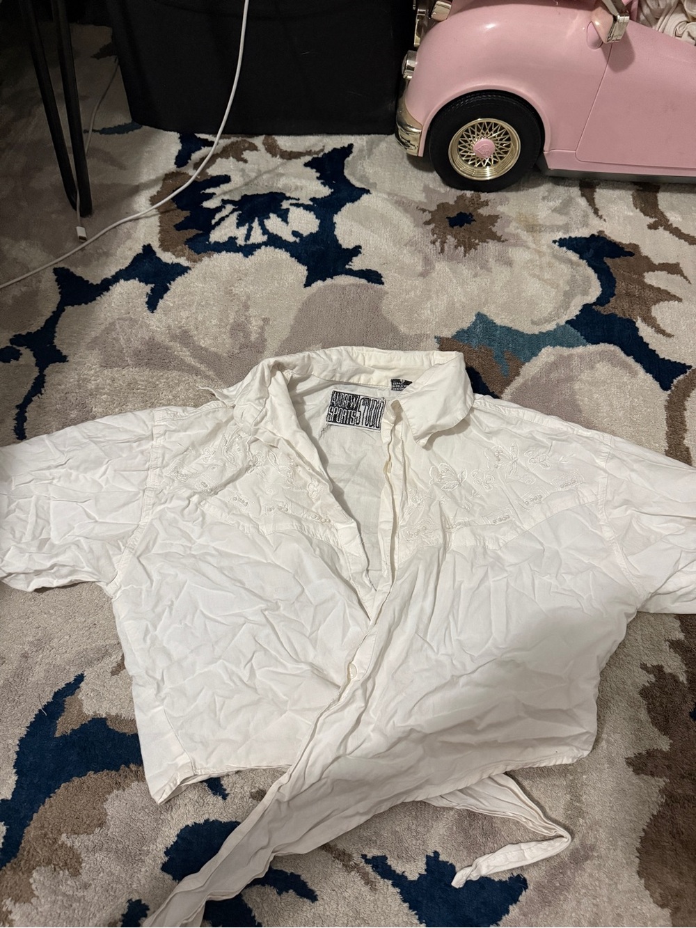 White Cropped Tie-Front Blouse